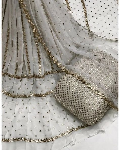 Dyeable pure georgette embroidered fabrics. 1- Lehnga fabric- Rs 750 per mtr 2- Top fabric - Rs 790 per mtr 3-Net Dupatta -Rs 1250 per mtr Fancy Dress Patterns, Pakistani Kurta Designs, Engagement Lehenga, Pakistani Kurta, Latest Bridal Lehenga, Sewing Collars, Reception Lehenga, Hand Embroidery Dress, Sekhon Boutique