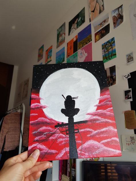 Easy Anime Paintings On Canvas, Itachi Acrylic Painting, Anime Painting Acrylic Easy, One Piece Acrylic Painting, Naruto Painting Easy, Itachi Canvas Painting, Akatsuki Painting, Itachi Uchiha Painting, Naruto Acrylic Painting