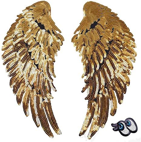 Diy Angel Wings, Diy Wings, Gold Angel Wings, Sequin Patch, Gold Angel, Diy Accessory, Diy Hat, Diy Patches, Clothing Patches