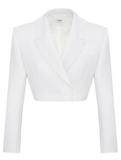 White fully lined cropped jacket with lapel collar, padded shoulders, concealed button closure and welt pocket. 100% wool Lining: 97% silk, 3% elastane Dry clean only Made in Russia Model is wearing size S She is 178cm, bust 82cm, waist 60cm, hips 89 cm Russia Model, White Cropped Jacket, Kpop Fashion Outfits, Fashion Design Clothes, Cropped Jacket, Kpop Outfits, Suit Fashion, Stage Outfits, Kpop Fashion