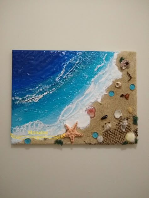 Beach Crafts Diy Ocean Themes, Beach Art Diy, Seashell Art Diy, Beach Themed Crafts, Seashell Projects, Nautical Crafts, Easy Acrylic Painting, Afrique Art, Dream Painting