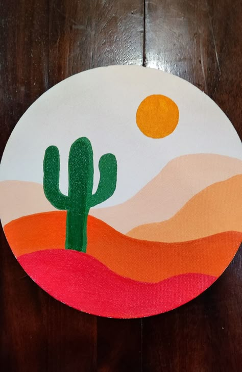 Sun Easy Painting, Painting On Round Cardboard, Painting On Circle Canvas Easy, Circular Drawing Ideas, Painting On Round Canvas Easy, Coaster Design Painted Easy, Things To Paint On A Round Canvas, Painting Ideas On Circular Canvas, Coaster Pottery Painting Ideas