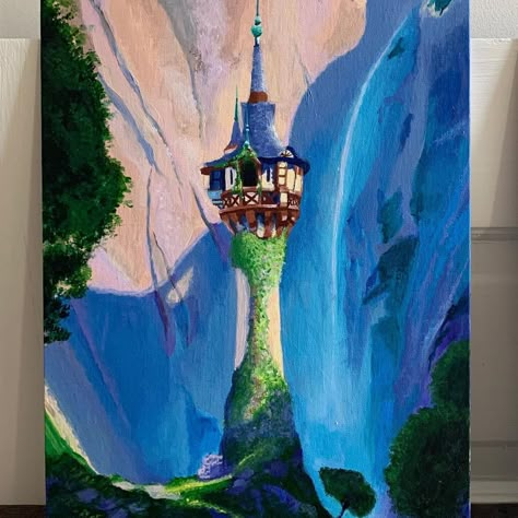 Pascal Painting Tangled, Tangled Castle Painting, Tangled Tower Painting, Rapunzel Castle Painting, Rapunzel Drawing Painting, Tangled Acrylic Painting, Acrylic Disney Paintings, Tangled Boat Scene Painting, Rapunzel Tower Painting