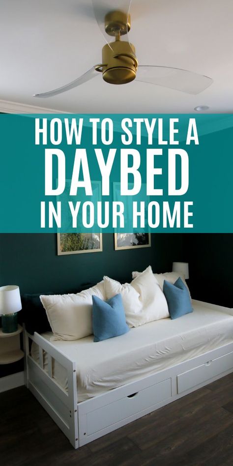 How To Dress Up A Daybed, Daybed Decorating Ideas Guest Room, Daybed Sheets Ideas, Guest Bedroom Ideas Daybed Trundle Beds, How To Style A Daybed Guest Room, Pillows On Daybed, Day Bed Pillow Arrangement Daybed Ideas, Daybed Spare Room, Small Bedroom With Daybed Ideas