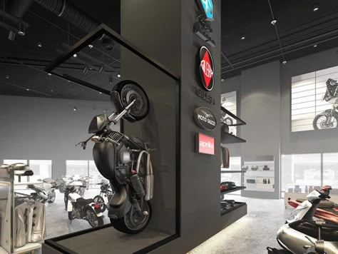 Motorbike Showroom, Motorcycle Showroom Interior, Motorcycle Showroom Design, Automotive Showroom, Car Showroom Interior, Bike Showroom, Motorcycle Store, Motorcycle Museum, Industrial Office Design