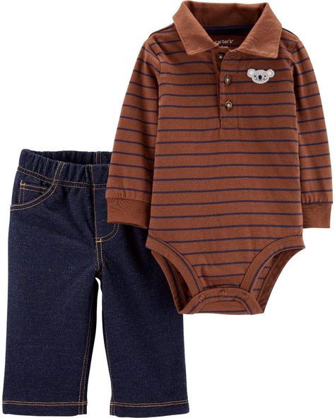 baby-boys Bodysuit Pant Sets 121g825 (As an Amazon Associate I earn from qualifying purchases) Polo Bodysuit, Carters Size Chart, Body Manga Longa, Striped Bodysuit, Knit Denim, Carters Baby Boys, Jersey Pants, Pant Sets, Boys Set