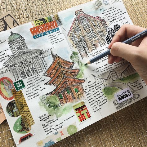 Travel Drawing Sketches, Voyage Sketchbook, Abbey Sy, Sketchbook Architecture, Architecture Journal, Travel Journal Pages, Journal D'art, Travel Journal Scrapbook, Travel Art Journal