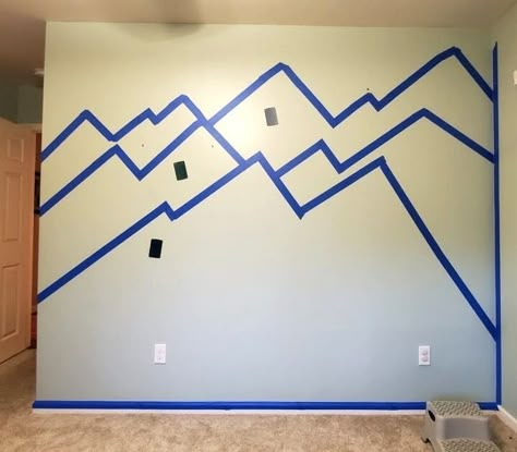 Mountain Mural Kids Room, Painting A Mountain, Diy Mountain Mural, Mountain Wall Painting, Paint A Mountain, Boys Room Mural, Paint A Mural, Mountain Bedroom, Boy Room Paint