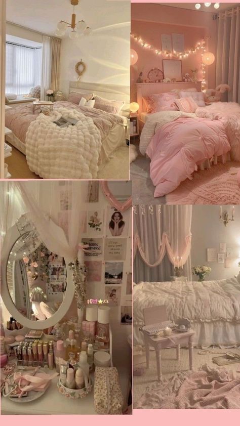 very cutesy very pink room ideas that you might like 🩷💗💓💞💕 Cozy Cute Room Ideas, Light Pink Themed Bedroom, Cute Bedding Aesthetic Pink, Cottagecore Aesthetic Bedroom Pink, Aesthetic Coquette Bedroom, Pink Cutesy Aesthetic, Light Pink Boho Room, Modern Pink Room Ideas, Pink Hello Kitty Room Aesthetic