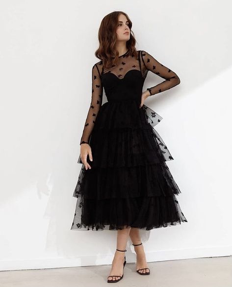 Party Dresses For Women Black, Tea Length Tulle Dresses, Black Dress Classy Elegant Long Formal, Dress For Birthday Party Women Classy, Long Party Dresses Classy, Formal Party Dress Classy, Black Party Dress Classy, New Year Outfit Parties Night, Long Black Dress Outfit