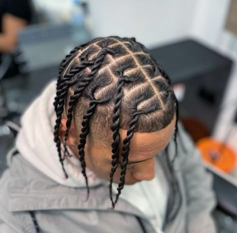 Mens Single Plaits Hairstyles, Hair Tattoos Ink, Singles For Men Hair, Corn Rolls Men, Easy Braided Hairstyles For Men, Kamikaze Twist Hairstyle Men, Easy Braids For Men, Two Strand Twist Men Fade, 2strand Twist Hairstyles Men