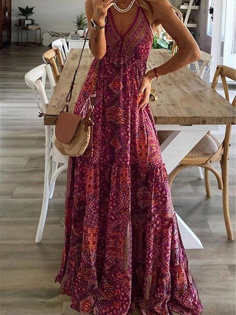 Bohemian Print Dress, Maxi Pattern, Summer Long Dress, Cami Maxi Dress, Long Red Dress, Bohemian Maxi, Dress Woman, Bohemian Maxi Dress, Bohemian Print