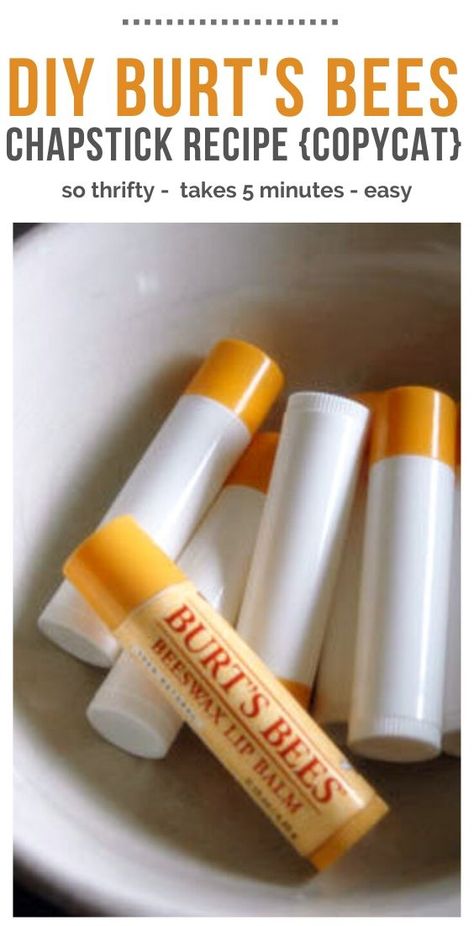 This chap stick is easy enough for anyone to make it! A DIY Burt's Bees 'copycat will keep your family's lips moisturized and smiling!! #costeffective #easy #diy #chapstick | happymoneysaver.com How To Make Chapstick, Chapstick Diy, Diy Chapstick, Chapstick Recipe, Burts Bees Chapstick, Homemade Lip Balm Recipe, Diy Lip Balm Recipes, Lip Balm Recipe, Burts Bees Lip Balm