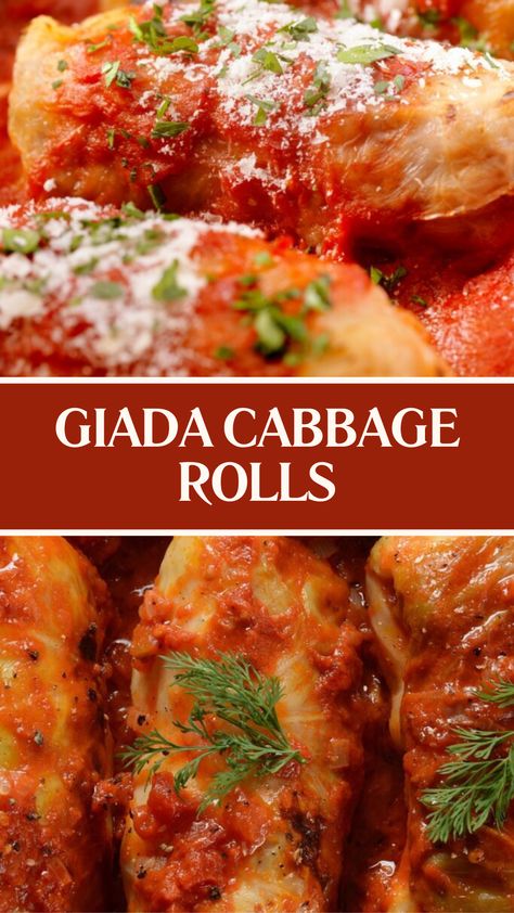 Giada Cabbage Rolls Italian Cabbage Rolls Recipe, Napa Cabbage Dumplings, Ground Beef Cabbage Rolls, Italian Cabbage Rolls, Halupki Recipe Cabbage Roll, Stuff Cabbage Rolls Recipes, Stuffed Cabbage Rolls Crockpot, Stuffed Cabbage Rolls In Oven, Sauce For Cabbage Rolls