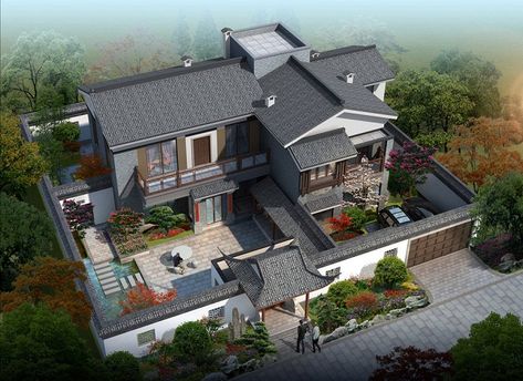 Japanese Traditional House, Japanese Mansion, Japanese Courtyard, Classical Garden, Costa Rica Luxury, Chinese Courtyard, Asian House, Modern Courtyard, Walled Courtyard