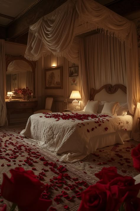 Master Bed With Curtains, Aesthetic Lamps Bedroom, Cozy Luxury Bedroom, Mirror Ideas For Bedroom, Romantic Bedroom Lighting Ideas, Bed Rooms Ideas For Couples, Royal Luxury Bedroom Design, Bedroom For Couples, Design Bedroom Aesthetic