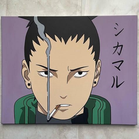 Shikamaru Canvas Painting, Naruto Characters Painting, Shikamaru Painting, Amine Painting, One Piece Anime Painting Canvases, Naruto Painting Easy, Naruto Anime Painting, Naruto Acrylic Painting, Easy Anime Painting Ideas