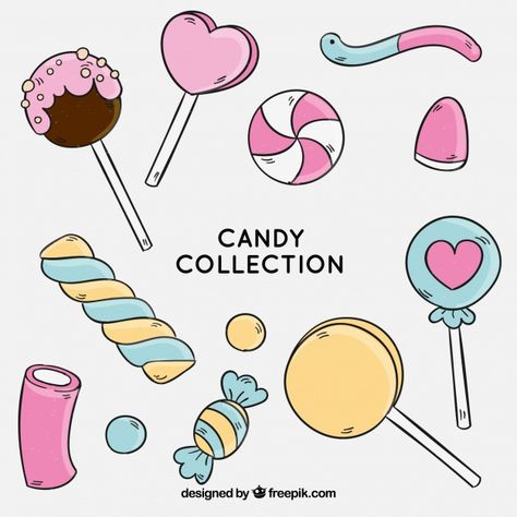 Colorful candies collection in hand draw... | Free Vector #Freepik #freevector #food #hand #hand-drawn #candy How To Draw Candy, Candy Vector, Candy Drawing, Candy Logo, Candy Ideas, Drawing Ideas Easy, Candy Collection, Candy Stickers, Candy Art