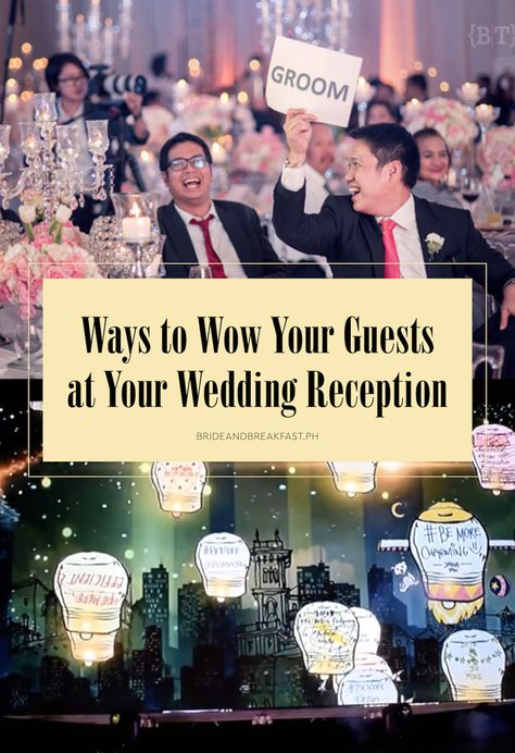 https://brideandbreakfast.ph/2017/07/03/ways-to-wow-your-guests-at-your-reception/ Fun Wedding Games Reception, Things To Have At A Wedding Reception, Fun Wedding Weekend Ideas, Most Memorable Wedding Ideas, Games To Have At Wedding Receptions, Wedding Reception Interactive Ideas, Creative Wedding Reception Activities, Wow Factor Wedding Ideas, Wedding Reception Extras