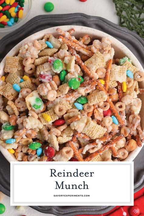 Reindeer Munch is the ultimate holiday season snack mix – crunchy, sweet, and just the right amount of salty! Fun to make with the kids! Reindeer Munch Recipe, Mischief Munch, Reindeer Mix Recipe, Snack Mix Recipes Sweet And Salty, Sweet And Salty Snack Mix Recipes, Reindeer Munch, Reindeer Crunch, Christmas Munch, Snack Mix For Kids