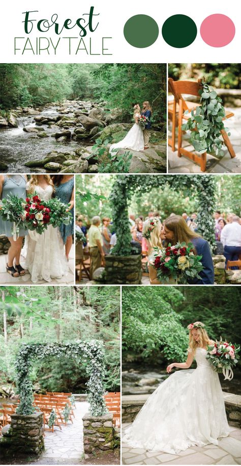 A Forest Fairytale Wedding in the Smoky Mountains #forestfairytalewedding #woodlandfairytalewedding #woodlandweddingideas #forestweddingideas #enchantedforestwedding #enchantedwoods #smokymountainwedding Fairy Garden Wedding Colors, Forest Spring Wedding, Fairytale Wedding Colors Colour Palettes, Final Fantasy Wedding Theme, Woodland Wedding Colors, Woodland Fairy Wedding, Enchanted Forest Wedding Theme, Organization 13, Whimsical Wedding Theme