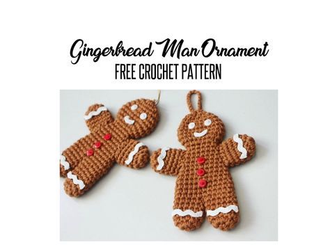 Free Crochet Pattern for Gingerbread Man Ornament | Amigurumi Crochet Gingerbread, Crochet Children, Crochet Christmas Ornaments Free, Heart Crochet, Confection Au Crochet, Crochet Xmas, Christmas Bunting, Crochet Christmas Decorations, Deer Pattern