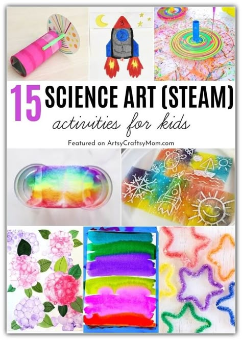 STEM becomes STEAM as we integrate science with art in these awesome science art projects for kids! Get ready to get your mind blown! Science Art Projects For Kids, Science Art Activities, Math Art Activities, Science Art Projects, Steam Art, School Age Activities, Science Week, Art Ideas For Kids, Science Crafts