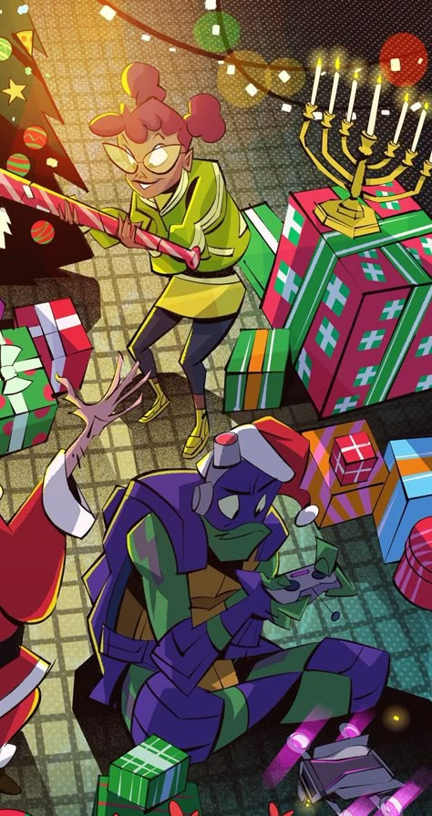 Rottmnt Birthday, Tmnt Christmas Pfp, Rottmnt Brothers, Rottmnt Christmas, Donnie X Reader, Rottmnt Aesthetic, Teenage Mutant Ninja Turtles Christmas, Mestre Splinter, Donnie Rottmnt