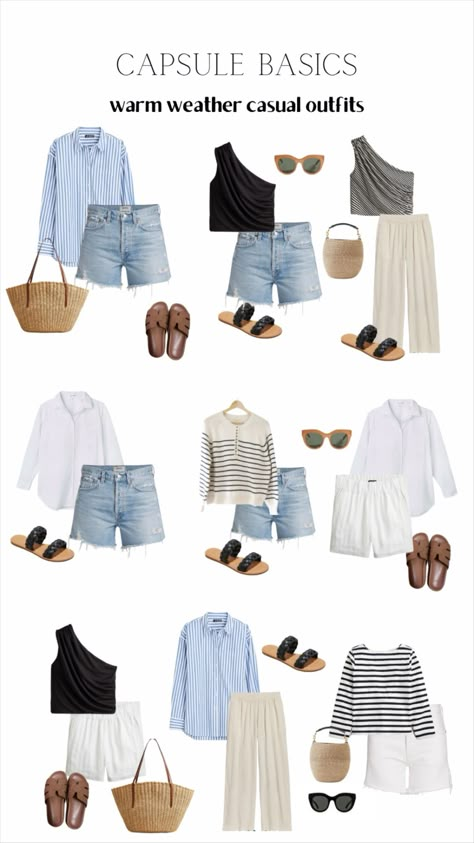 christina_onthedaily on LTK Resort Wear For Women Classy, Spring Holiday Outfit, Minimal Summer Outfits, Linen Shorts Outfit, Travel Capsule Wardrobe Summer, Basics Capsule, Summer Work Wardrobe, Casual Vacation Outfits, Style Capsule