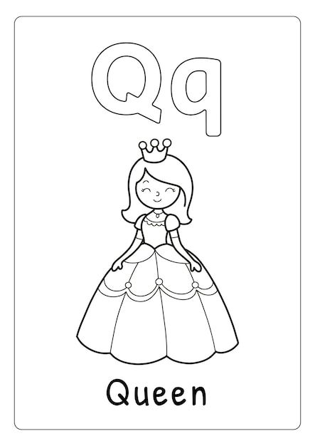 Alphabet letter q for queen coloring pag... | Premium Vector #Freepik #vector #worksheet #fun-learning #kids-worksheet #kindergarten-school Q Is For Queen, Free Printable Alphabet Worksheets, Queen Drawing, Kindergarten Coloring Pages, House Colouring Pages, Preschool Activities Toddler, Alphabet Writing, Letter Q, Alphabet Coloring Pages