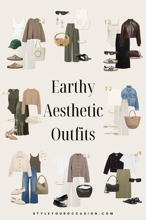 16+ Earthy Outfits For The Chic Granola Girl [2024] Earthy Capsule Wardrobe, Botanist Aesthetic Outfit, Earth Tone Outfits Women, Earth Tone Wardrobe, Earthy Aesthetic Outfits, Earthy Tone Outfits, Crunchy Style, Earth Tones Outfit, Earthy Outfits Aesthetic