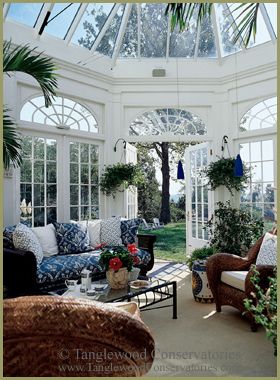 This is the interior of the Classic Conservatory that is shown on P. 6 of the Conservatory Photo Gallery on our website. The doors open out onto a sumptuous green shaded by the antique oak. The river is seen off in the distance below Conservatory Interior, Conservatory Design, Sunroom Designs, Lots Of Windows, Enchanted Home, Glass Roof, Outdoor Rooms, Glass House, Tea Room