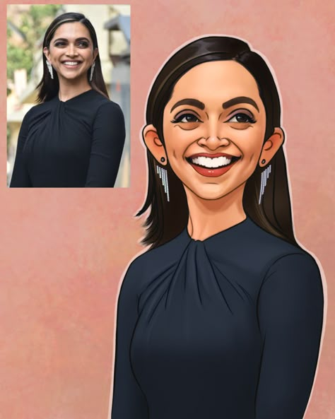 Cartoon style digital portrait / caricature illustration of beautiful bollywood actress Deepika Padukone Digital Caricature Illustrations, Character Design In Illustrator, Deepika Padukone Portrait, Cartoon Illustration Characters, Cartoon Making, Portrait Palette, Portrait Illustration Art, Caricature Illustration, Vector Portrait Illustration