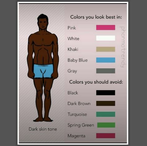 Colour Style Guide For Dark Skin Men, Best Dress Colors For Skin Tone, Dark Skin Colour Clothes, Dark Skin Outfits Men, Dress Color For Brown Skin Tone, Colours For Dark Skin Tone, Dark Skin Tone Dress Color, Dark Skin Men Fashion Outfits, Skin Tone Dress Color