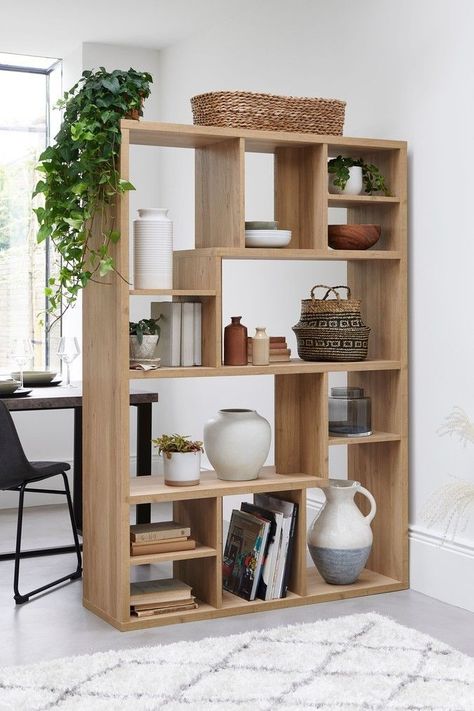 Divider Shelves, Shelving Units Living Room, Bookshelf Room Divider, Oak Room, Room Divider Shelves, Living Room Divider, Wooden Room Dividers, Diy Room Divider, Divider Design