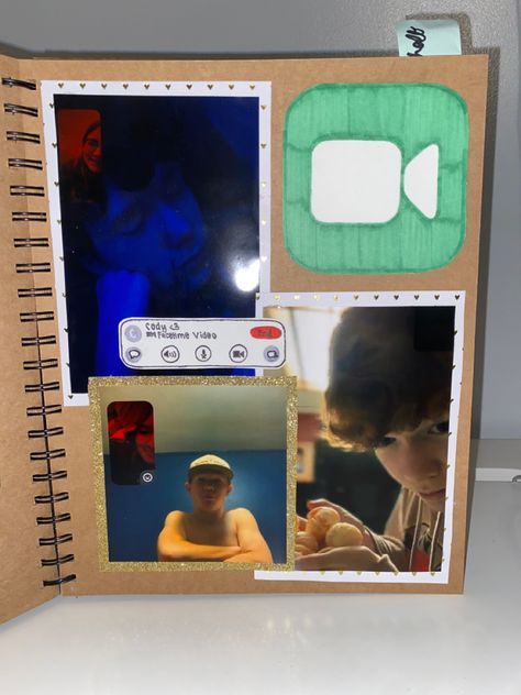 Year Book For Boyfriend, Yearbook For Boyfriend, Best Friend Books Diy Scrapbook, Romantic Scrapbook Page Ideas, Cute Easy Scrapbook Ideas, Facetime Scrapbook Page, Love Scrapbook Aesthetic, Movie Date Scrapbook Page, Photo Album Page Ideas