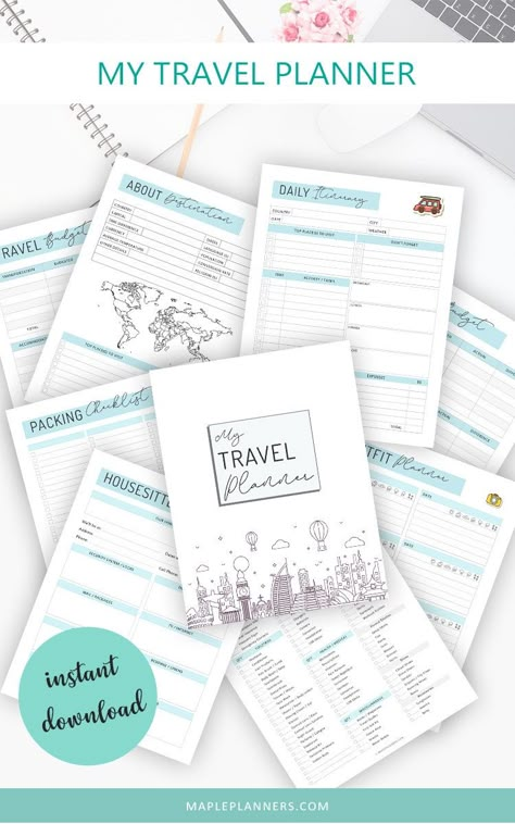 Free Travel Printables, Vacation Planner Template, Travel Binder, Travel Budget Planner, Kids Budget, Travel Planner Template, Travel Packing Checklist, Digital Bullet Journal, Travel Printables