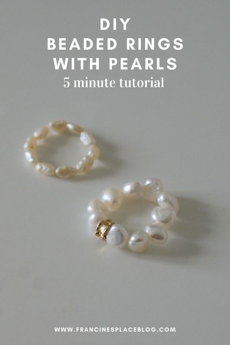 Discover how to make DIY beaded rings with pearls in five minutes following this easy tutorial! If you’re in love with minimalist, aesthetic, rings and jewelry, this tutorial is for you! Make at home DIY beaded rings with pearls in just five minutes, it’s easier than you think. #diyjewelry #diyrings #diybeadedrings #diypearlrings #francinesplaceblog #beadedrings #aesthetic #minimalistjewelry Rings With Pearls, Diy Pearl Rings, Pearls Jewelry Diy, Diy Beaded Rings, Aesthetic Rings, Diy Ring, Diy Aesthetic, At Home Diy, Easy Jewelry