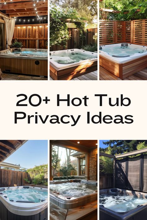 A collection of hot tub privacy options, showing various enclosures and natural screens for secluded relaxation. Outdoor Privacy Ideas, Hot Tub Privacy Ideas, Hot Tub Decorating, Farmhouse Garden Ideas, Hot Tub Deck Design, Small Hot Tub, Serene Backyard, Hot Tub Privacy, Hot Tub Area