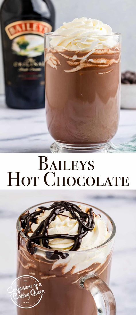 Hot Chocolate With Baileys Recipe, Baileys Recipes Drinks Hot Chocolate, Baileys Hot Drinks, Bailey’s Hot Chocolate, Hot Baileys Drink Recipes, Hot Chocolate Recipes With Alcohol, Hot Chocolate Liquor Drinks, Baileys Cocktails Easy, Drinks To Make With Baileys