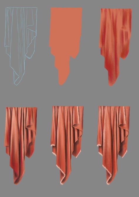 Fabric Digital Art Tutorial, Cloth Folds Reference, Drapery Drawing, Fabric Drawing, Concept Art Tutorial, Digital Painting Techniques, Texture Drawing, Painting Art Lesson, Digital Painting Tutorials