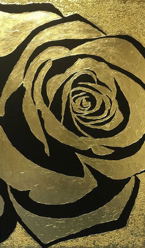 Rose Gold Painting, Abstract Rose, Gold Art Painting, Gold Painting, Toile Art, Leaf Painting, Painting Gold, Gold Leaf Art, Hand Painted Wall Art