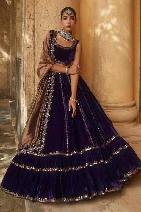 Buy Vvani by Vani Vats Blue Tissue Velvet Embroidered Lehenga Set Online | Aza Fashions Vani Vats, Lehenga Choli Designs, Velvet Lehenga, Indian Outfits Lehenga, Lehenga Designs Simple, Velvet Dress Designs, Gaun Fashion, Choli Designs, Indian Dresses Traditional