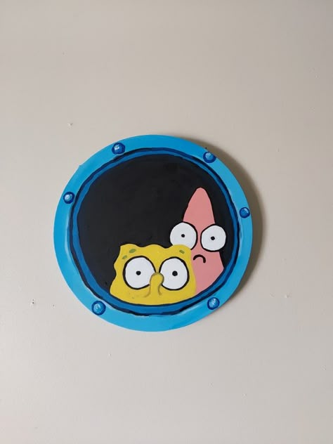 Porthole Painting, Spongebob Party, Spongebob Patrick, Round Canvas, Mini Canvas, Diy Canvas Art, Diy Canvas, Canvas Paintings, Acrylic Paint