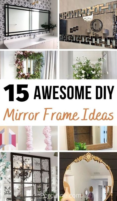 Vinyl Mirror Frame, Mirror Border Ideas Diy, Oval Mirror Frame Diy, Decorate Mirror Frame Diy Ideas, Diy Arch Mirror Frame, Round Mirror Makeover, How To Frame A Mirror, Bathroom Wall Mirror Ideas, Oval Mirror Diy