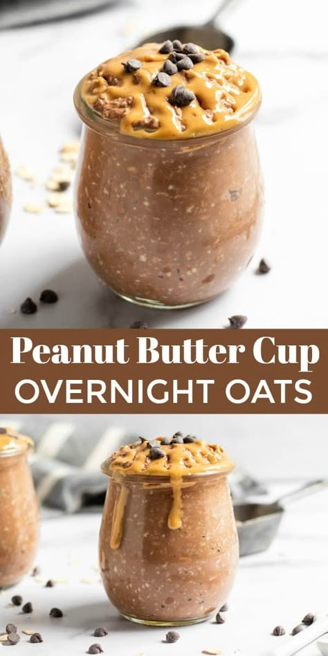 Chocolate Peanut Butter Overnight Oats, Overnight Oats In A Jar, Peanut Butter Overnight Oats, Breakfast In A Jar, Clean Eating Vegan, Oat Recipes Healthy, Overnight Oats Recipe Healthy, Overnight Oats Healthy, Peanut Butter Cup