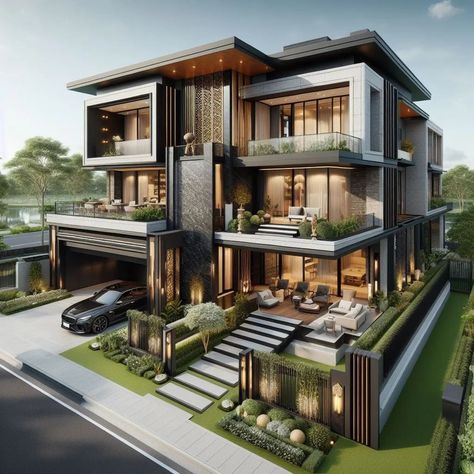 Royal Modern House, Modern Luxury House Exterior, Triplex House Design, Mafia House, Make Your House Look Expensive, Triplex House, Beautiful Bungalow, Design A House, House Structure Design