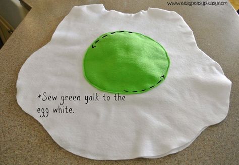 Dr. Seuss Green Eggs and Ham DIY Egg Costume - Easy Peasy Pleasy Deviled Egg Costume Diy, Green Costume Ideas, Green Eggs And Ham Costume, Egg Costume Diy, Deviled Egg Costume, Dr Seuss Diy Costumes, Seuss Costumes, Ham Shirt, Dr Seuss Costumes