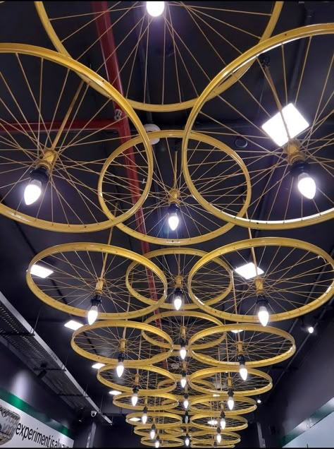 Bike Cafe Design Coffee Shop Bicycles, Unique Ceiling Ideas, Eco Style Interior, Restaurant Interior Ideas, Bicycle Cafe, Bike Showroom, Cafe Plan, Old Manila, House Projects Architecture