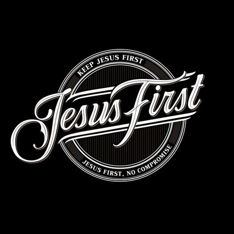 Jesus first vintage logo Premium Vector | Premium Vector #Freepik #vector #logo #vintage #love #icon Christian Shirts Designs, Bible Verse Signs, Church Ministry, Scripture Canvas, Fluent English, Lettering Styles, Time 100, Christian Wall Art, Art Themes